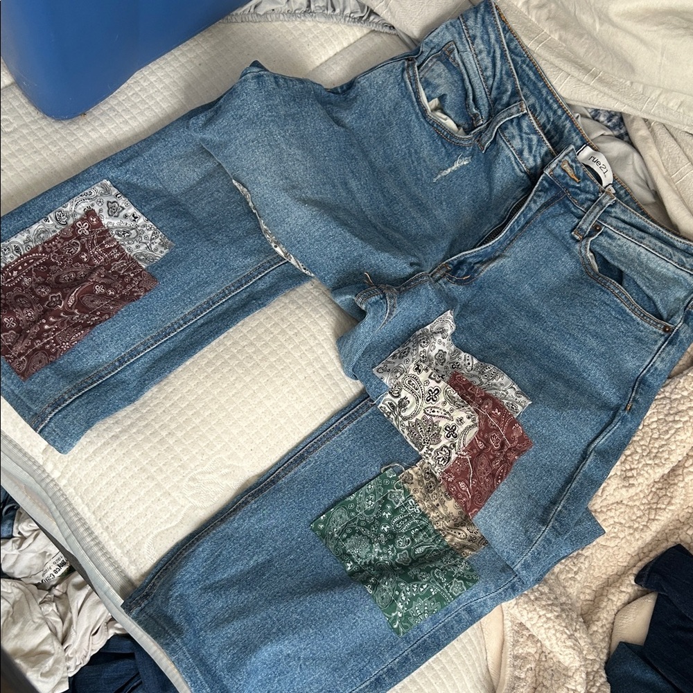 Rue21 Blue Jeans with Multicolor Patchwork